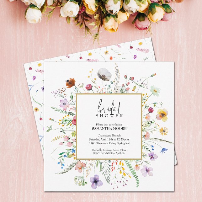 Chic Wildblume Brautparty Einladung (Chic wildflower bridal shower invitations, 5.25" x 5.25" - PRINTED and/or INSTANT DOWNLOAD)