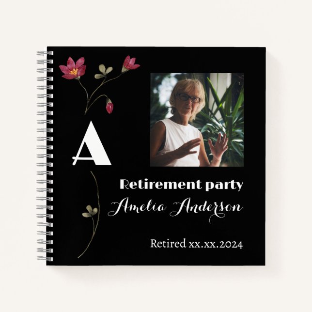 Chic Wildblume Foto Ruhestand Black Gästebuch Notizbuch (Vorderseite)