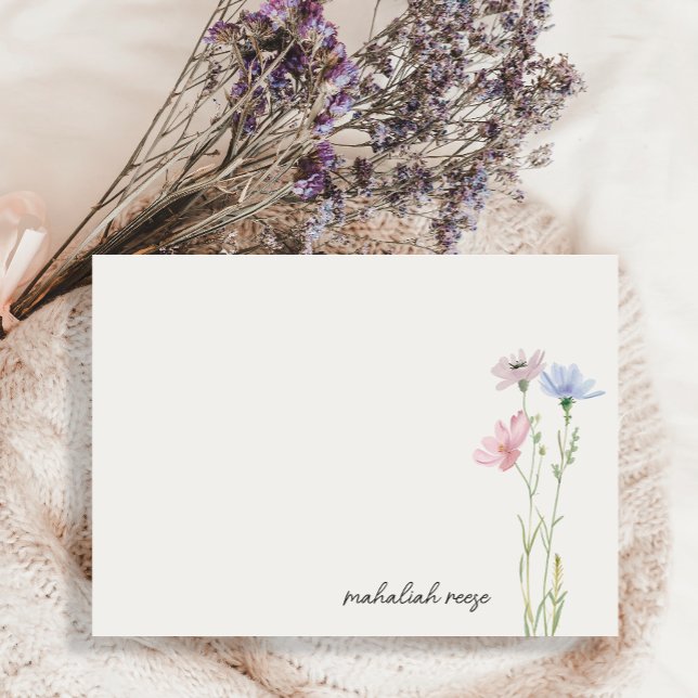 Chic Wildblume Meadow Calligraphy Personalisiert Mitteilungskarte (Von Creator hochgeladen)