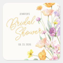 Chic Wildblume Script-Brautparty Quadratischer Aufkleber