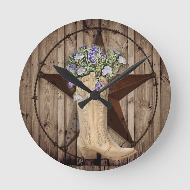 Chic Wildblume Texas Star Western Country Cowgirl Runde Wanduhr (Vorderseite)