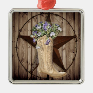 Chic-Wildblume-Texas-Stern-Westernlandcowgirl Silbernes Ornament
