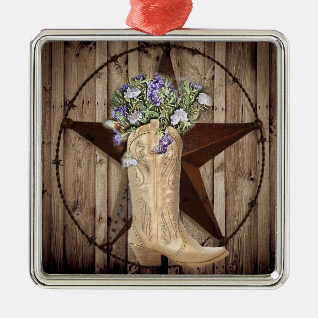 Chic-Wildblume-Texas-Stern-Westernlandcowgirl Silbernes Ornament (Vorne)