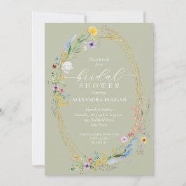 Chic Wildblume Wreath Sage Green Brautparty Einladung