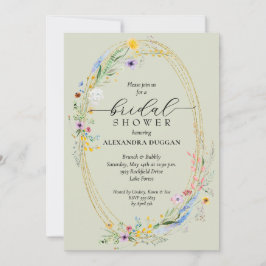 Chic Wildblume Wreath Sage Green Brautparty Einladung