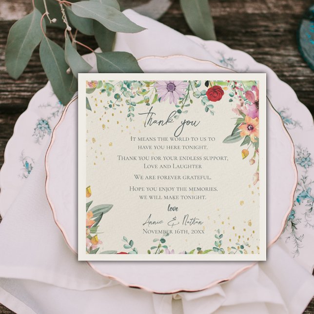 Chic Wildblumen Blumenhochzeit Vielen Dank für Ihr Serviette (Chic Wildflowers Floral Wedding Thank you Message Napkins)