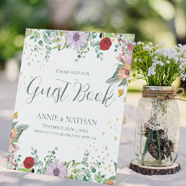 Chic Wildblumen Gästebuch Hochzeitstag Sockelschild