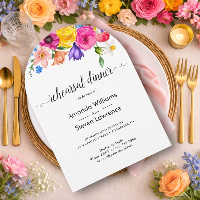 Chic Wildblumen Hochzeit Probe Abendessen Bogen Einladung (Von Creator hochgeladen)