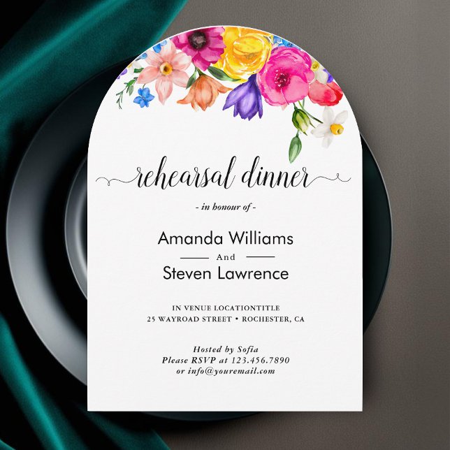 Chic Wildblumen Hochzeit Probe Abendessen Bogen Einladung (Von Creator hochgeladen)