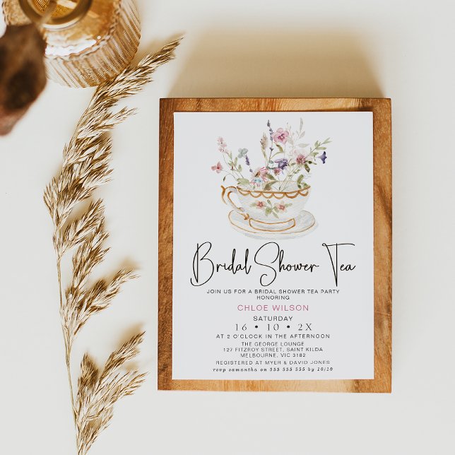 Chic Wildblumen Tee Party Brautparty Einladung (Bridal Tea Party Invitation, Wildflowers Floral High Tea Shower Invite, Floral Tea Party Wedding)
