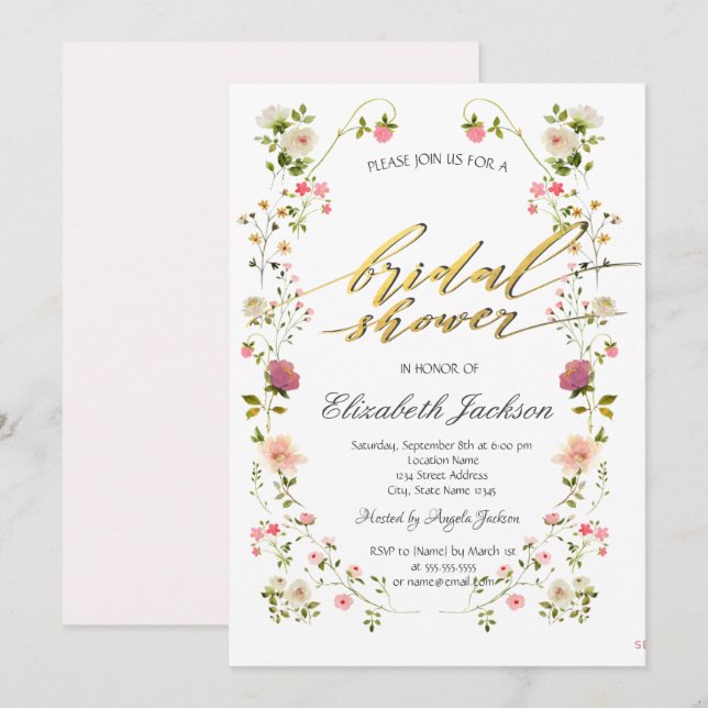 Chic Wildflowers Brautparty  Einladung (Vorne/Hinten)