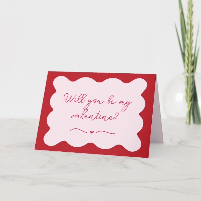Chic "Will you be my Valentine" Trendy Pink & Red Karte (Vorderseite)