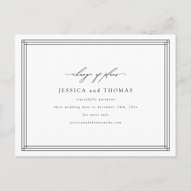 Chic Window Wedding Postponement Ändern Sie das Da Ankündigungspostkarte (Vorderseite)