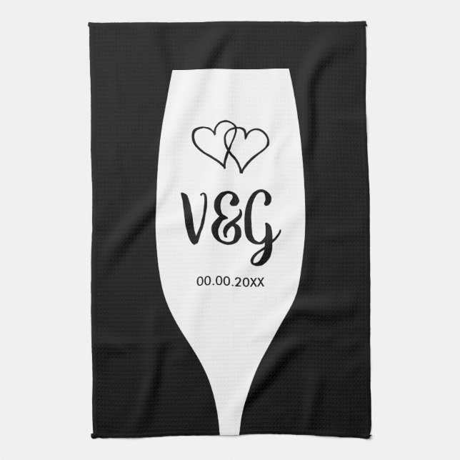 Chic wine glass monogramm Gastgeschenk Hochzeit Kü Geschirrtuch (Vertikal)