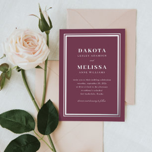 Chic Wine & Silver Modernes Foto Hochzeit Folieneinladung