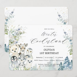 Chic Winter Arctic Animals Onederland 1. Geburtsta Einladung