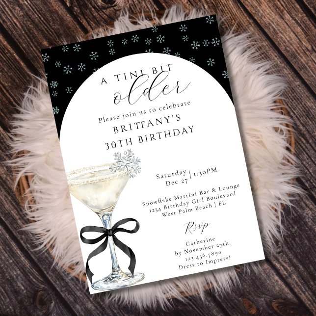 Chic Winter Bow Martini A Tini Bit Older Birthday Einladung (Von Creator hochgeladen)