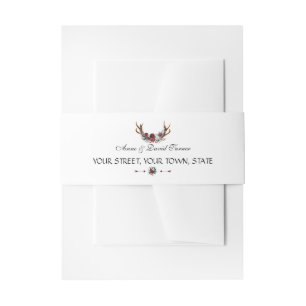 Chic Winter Burgundy Floral Antlers Wedding Einladungsbanderole