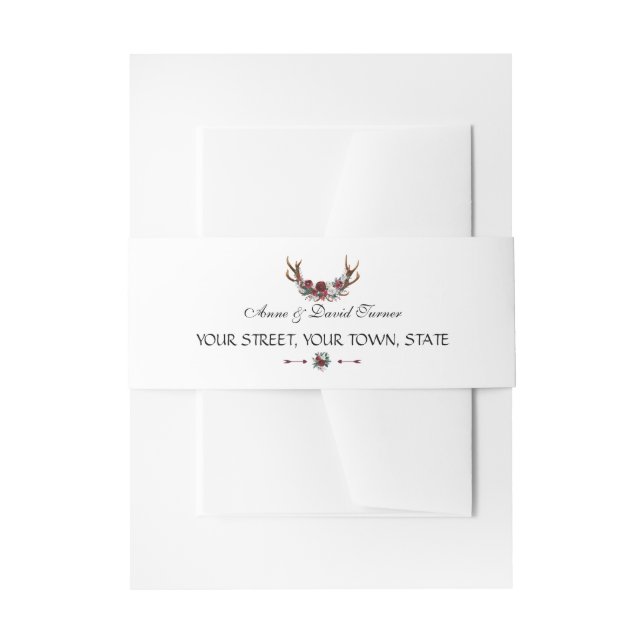 Chic Winter Burgundy Floral Antlers Wedding Einladungsbanderole (Vorderseite Beispiel)