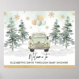 Chic Winter Holiday Drive Thru Baby Shower Parade Poster