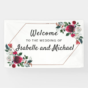 Chic Winter Wedding Welcome Red Floral Banner