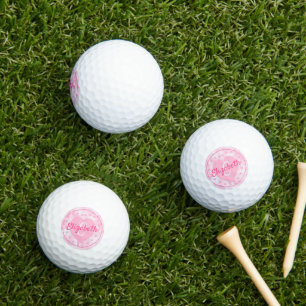 Chic Women's Pink Heart Name and Initial Monogram Golfball