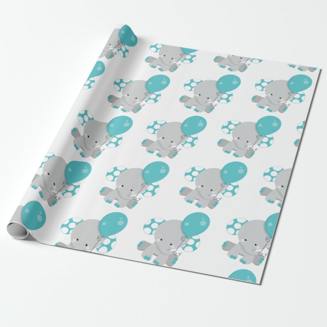 Chic Wood Aquamarin Elephant Gender Neutral Baby Geschenkpapier (Ungerollt)
