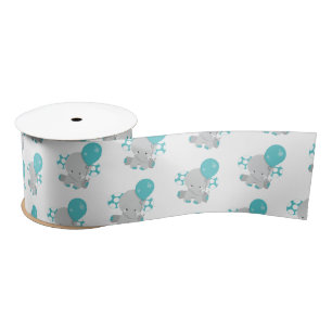 Chic Wood Aquamarin Elephant Gender Neutral Baby Satinband
