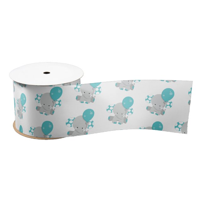 Chic Wood Aquamarin Elephant Gender Neutral Baby Satinband (Spule)