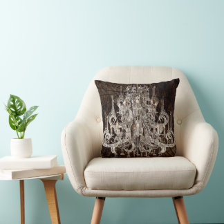 Chic Wood Grain French Country Crystal Chandelier Kissen