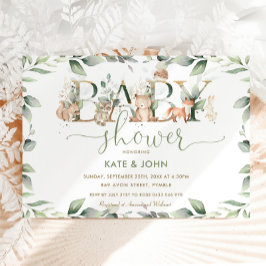 Chic Woodland Animals Greenery Baby Dusche neutral Einladung