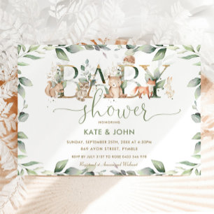 Chic Woodland Animals Greenery Baby Dusche neutral Einladung