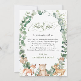 Chic Woodland Animals Greenery Baby Shower   Dankeskarte
