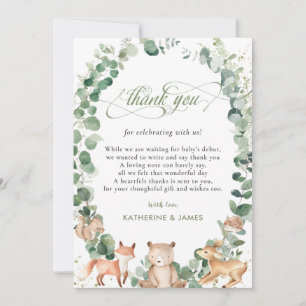 Chic Woodland Animals Greenery Baby Shower   Dankeskarte