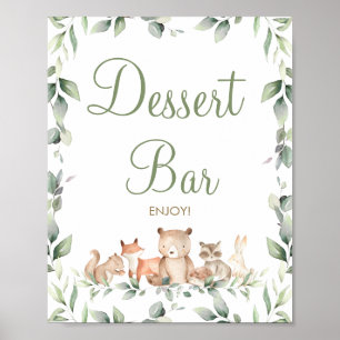 Chic Woodland Animals Grüne Dessert Bar Sign Poster