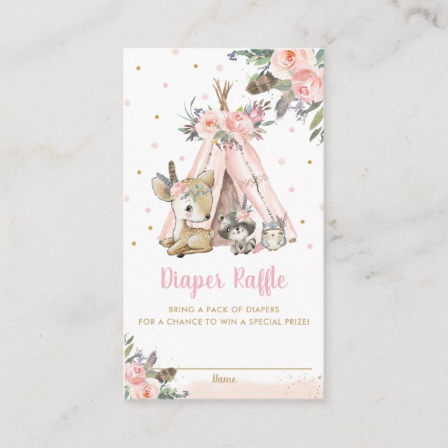 Chic Woodland Animals Tribal Dusche Windeln Raffel Begleitkarte (Vorderseite)