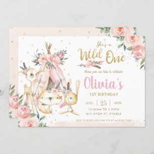 Chic Woodland Animals Tribal Wild 1 1. Geburtstag Einladung