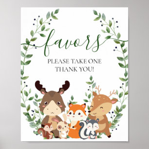 Chic Woodland Grünpflanzen Tiere Kinderdusche Favo Poster