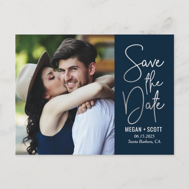 Chic Writing EDITABLE FARBE Save the Date Postcard Postkarte (Vorderseite)