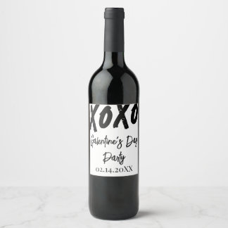 Chic XOXO Schwarz-Weiß-Galentine's Day-Party Weinetikett