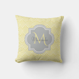 Chic Yellow Art Deco Scallops Grau Monogramm Name Kissen