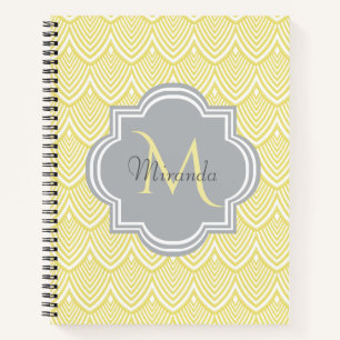 Chic Yellow Art Deco Scallops Grau Monogramm Name Notizbuch