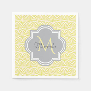 Chic Yellow Art Deco Scallops Grau Monogramm Name Serviette