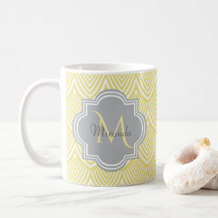Chic Yellow Art Deco Scallops Grau Monogramm Name Tasse