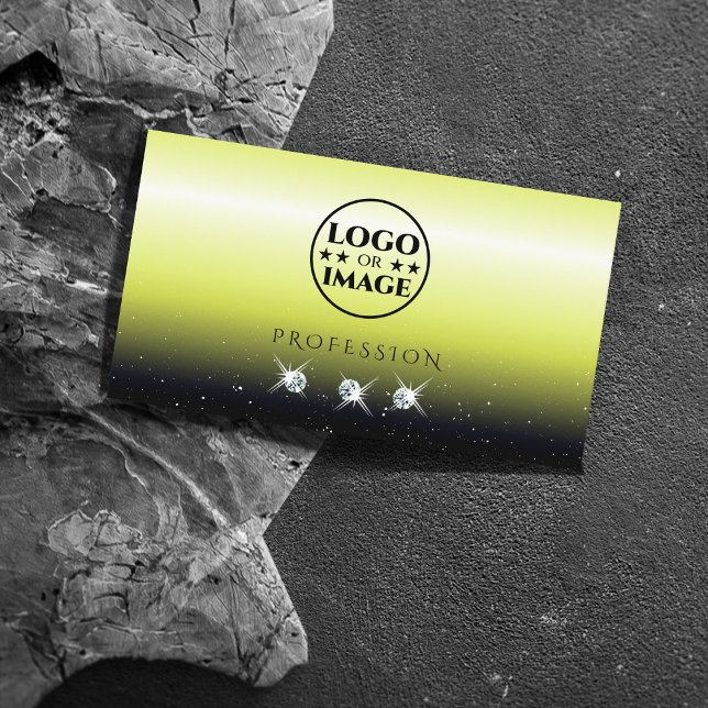 Chic Yellow Black Gradient Sparkle Jewels Logo hin Visitenkarte (Von Creator hochgeladen)