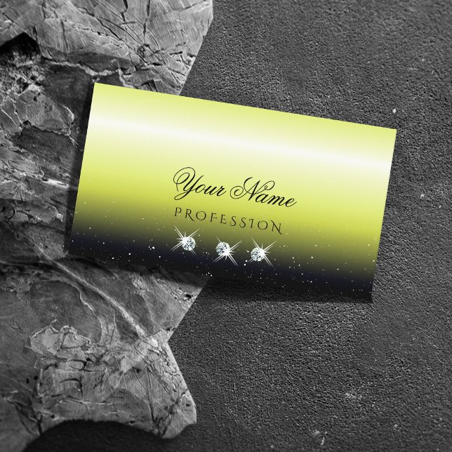 Chic Yellow Black Gradient Sparkle Jewels Stilvoll Visitenkarte (Von Creator hochgeladen)