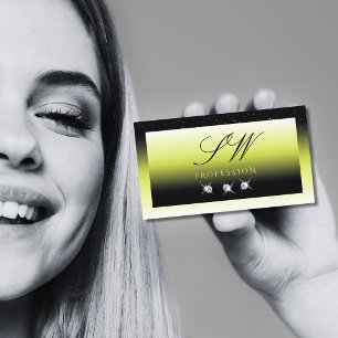 Chic Yellow Black Ombre Sparkle Diamonds Initialen Visitenkarte