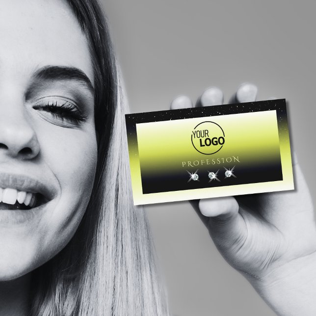 Chic Yellow Black Ombre Sparkle Diamonds mit Logo Visitenkarte (Von Creator hochgeladen)