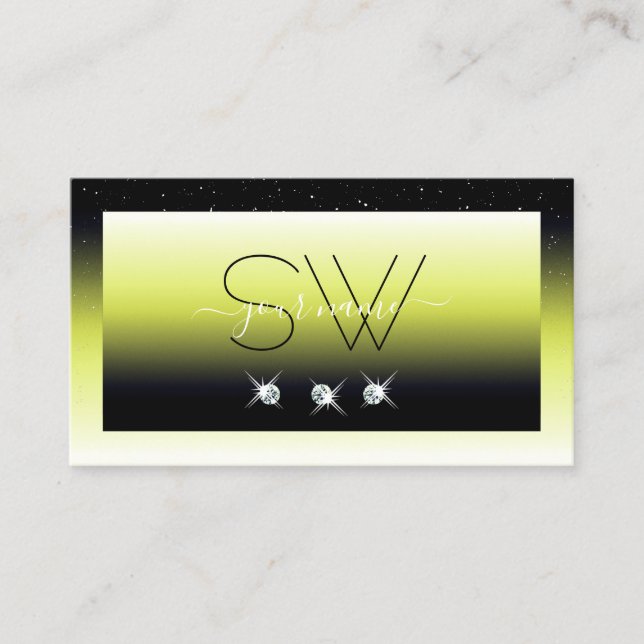 Chic Yellow Black Ombre Sparkle Diamonds Monogram Visitenkarte (Vorderseite)