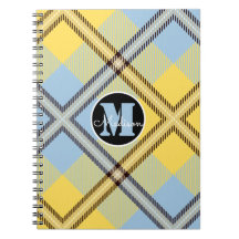 Chic Yellow Blue Kariert Tartan Monogram Script Na